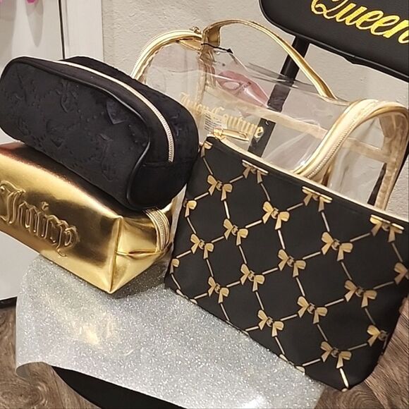 Juicy Couture 4PC Logo Bows & Hearts Cosmetic Case - Picture 5 of 9